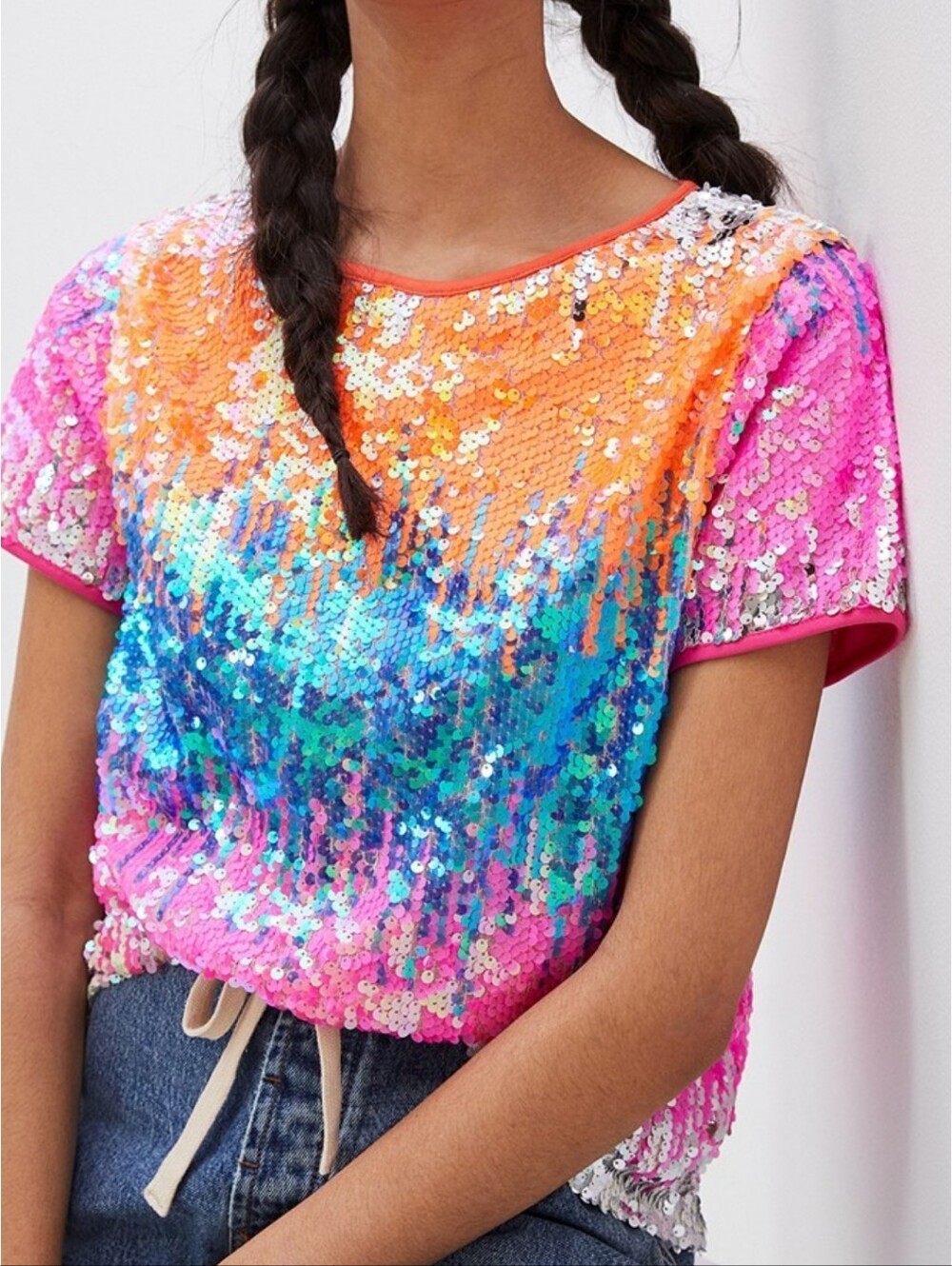 NWT ANTHROPOLOGIE EVA FRANCO LORETTA SEQUINED TEE SIZE L